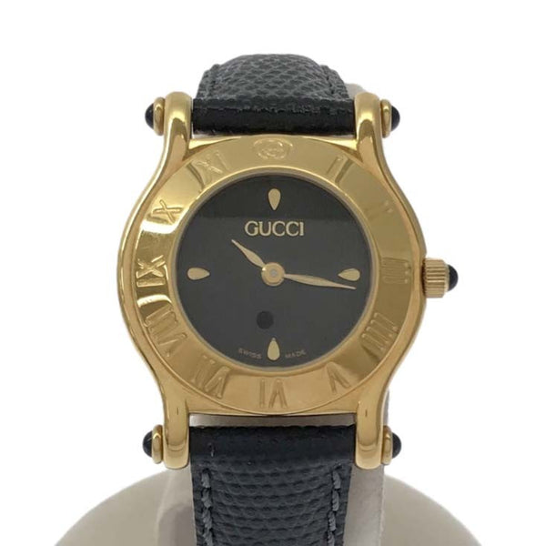 稼働 腕時計 GUCCI グッチ 6500L ロゴ クオーツ ブラック文字盤