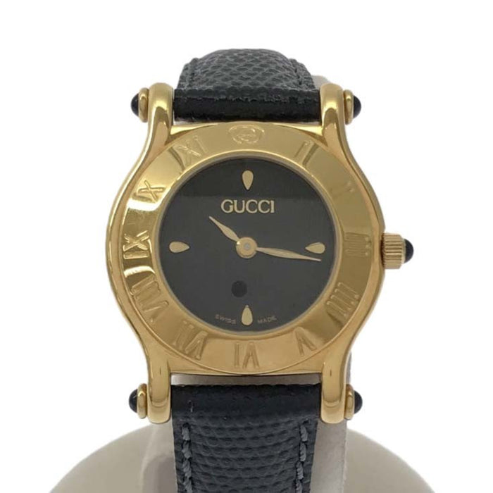 【電池交換済】GUCCI グッチ6500Lゴールド レディース腕時計 稼働 腕時計 GUCCI グッチ 6500L ロゴ クオーツ ブラック文字盤