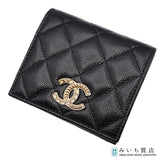 CHANEL シャネル ウォレット 二つ折り財布 ココマーク ミニ財布 キャビアスキン ブラック H22024