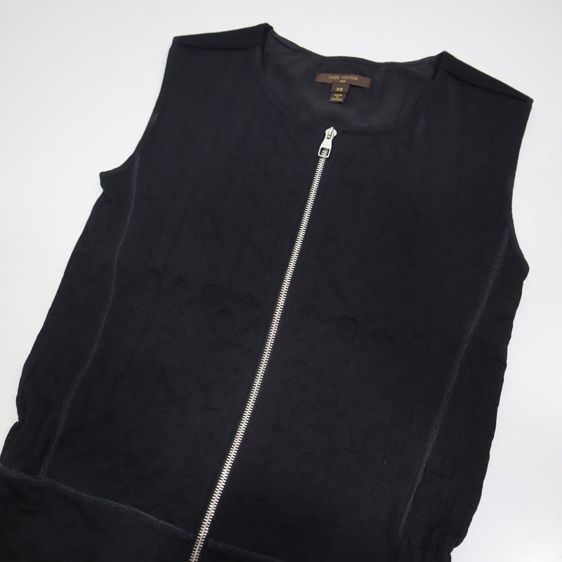 LOUIS VUITTON ルイヴィトン LV ジャガードモノグラム ナイロン ジップ ワンピース XSサイズ ブラック レディース H20903