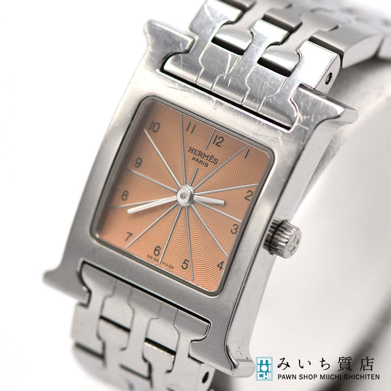 腕時計 稼働 HERMES エルメス Hウォッチ HH1.210 1197607 クォーツ オレンジ系文字盤 レディース 2025.4電池交換済 H13469