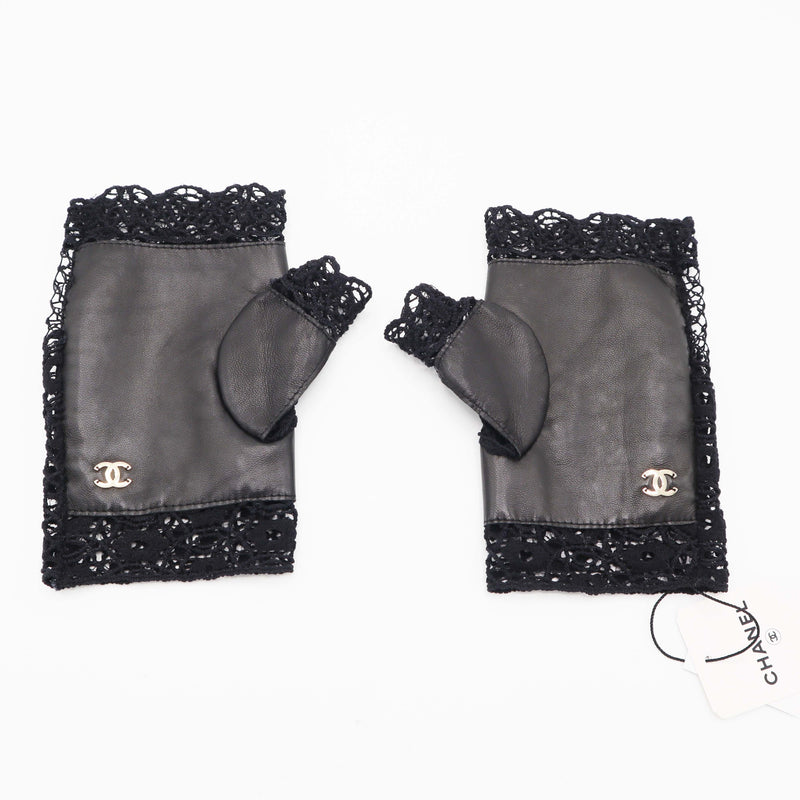 未使用 タグ付 CHANEL シャネル グローブ 21cm レース レザー 羊革