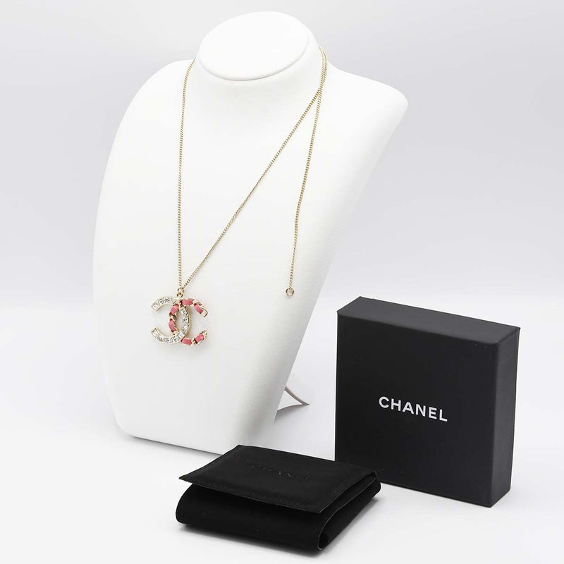 CHANEL シャネル ココマーク チェーンモチーフ ネックレス ゴールド×ピンク B18K 12.2g ゴールドチェーン 箱付き H19509