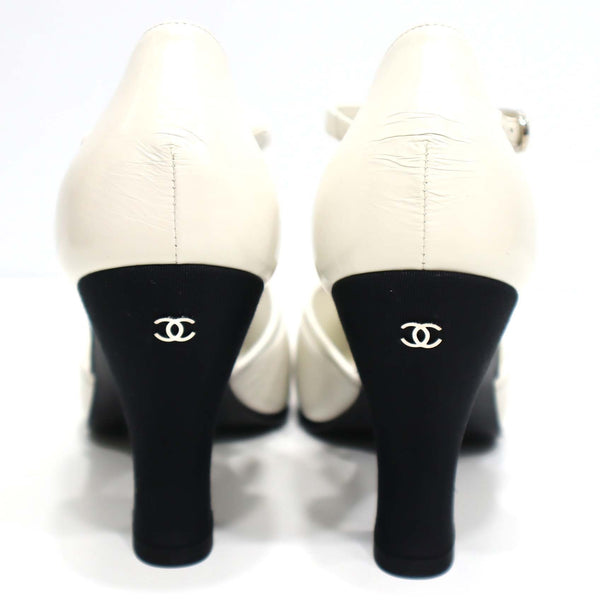 CHANEL シャネル ヒール パンプス G33888 37 23.5cm ホワイト ブラック レディース 箱有 H4044
