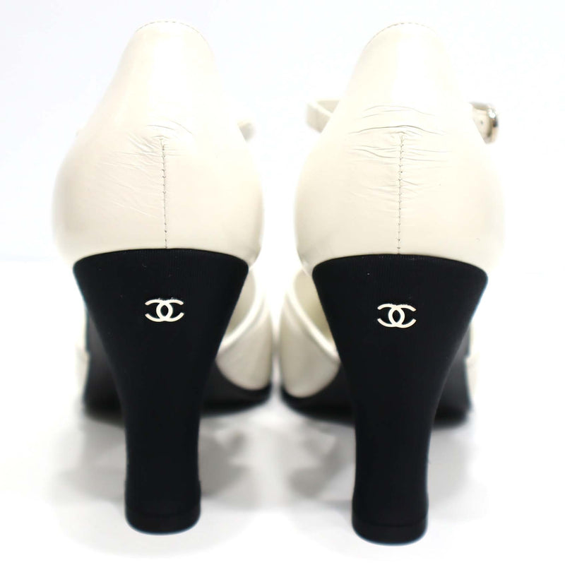 CHANEL シャネル ヒール パンプス G33888 37 23.5cm ホワイト ブラック レディース 箱有 H4044