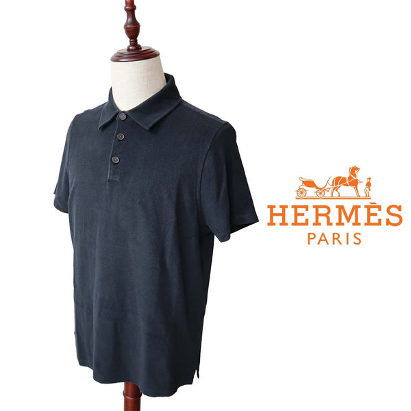 HERMES エルメス ポロシャツ Lサイズ コットン100％ ブラック メンズ k1299