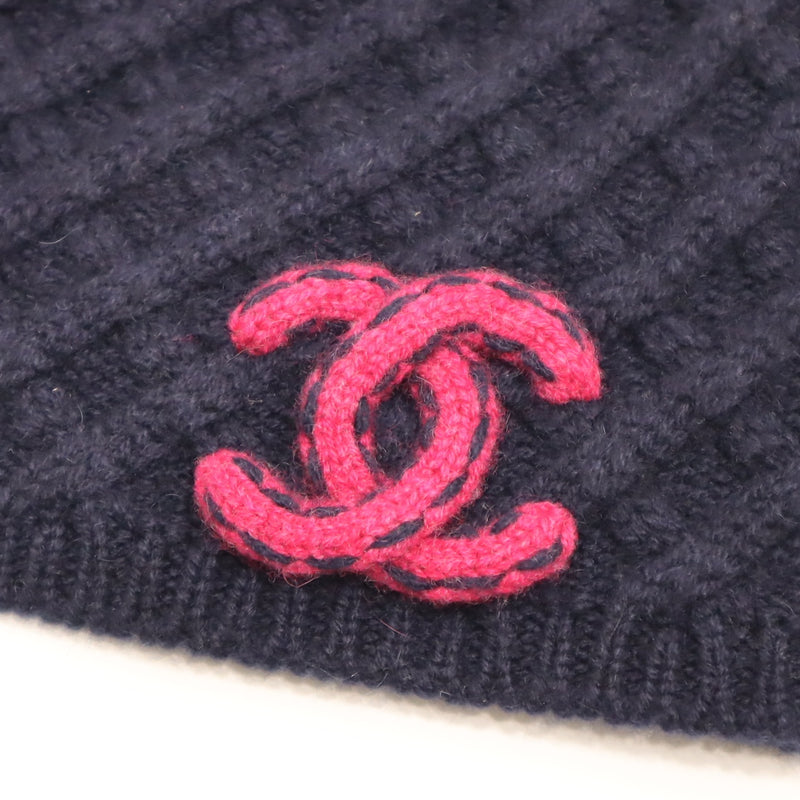 CHANEL シャネル ニットキャップ ココマーク 帽子 ネイビー カシミヤ100% レディース 箱有 H19255