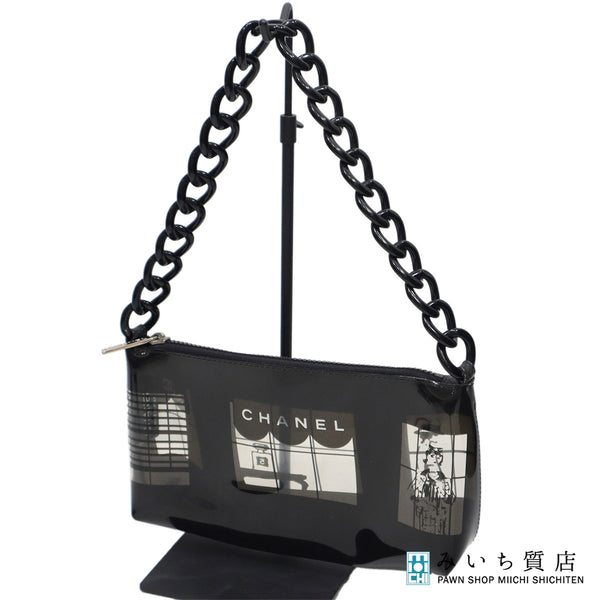 CHANEL シャネル ウィンドウライン PVC ショルダーバッグ ハンドバック エナメル ブラック 鞄 レディース H2190