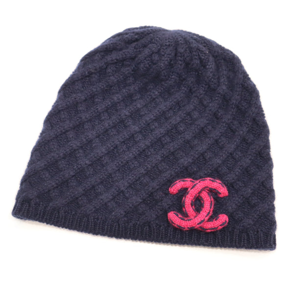 CHANEL シャネル ニットキャップ ココマーク 帽子 ネイビー カシミヤ100% レディース 箱有 H19255