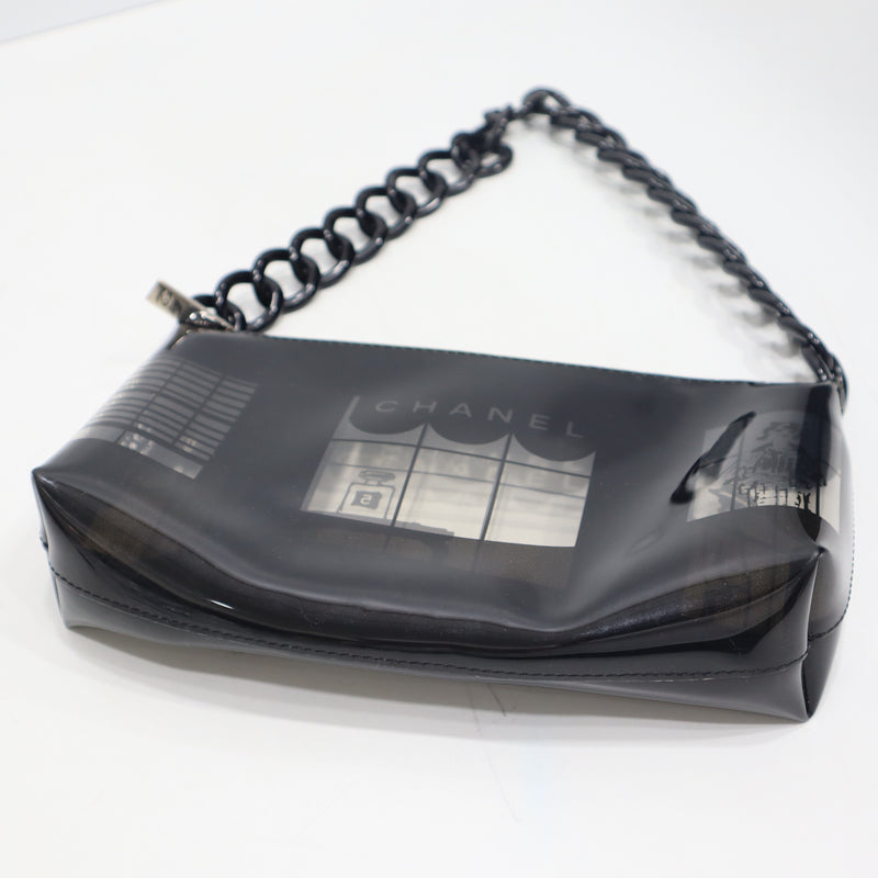 CHANEL シャネル ウィンドウライン PVC ショルダーバッグ ハンドバック エナメル ブラック 鞄 レディース H2190
