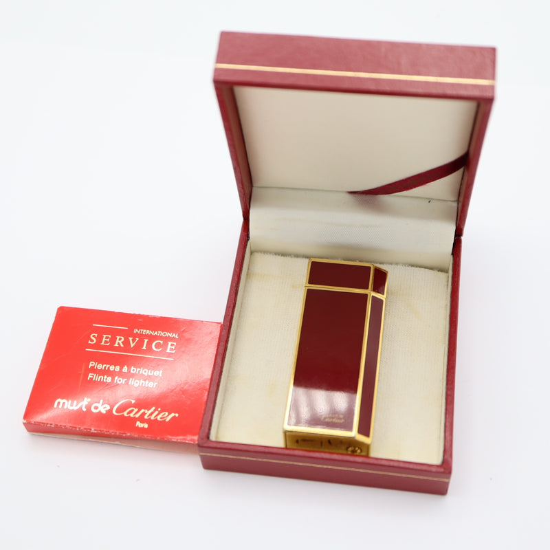 Cartier カルティエ  must de Cartier ガスライター 喫煙具 ヴィンテージ 着火未確認 ボルドー 箱・石あり M4306