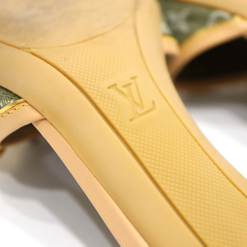 LOUIS VUITTON ルイ・ヴィトン モノグラム デニム リボン ミュール サンダル AR0026 カーキ グリーン 36.5 23.5cm 箱有り H13164