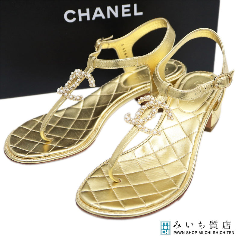 CHANEL シャネル 20A G36402 サンダル ココマーク マトラッセ ゴールドカラー 38 レディース 箱有 25k1074-2
