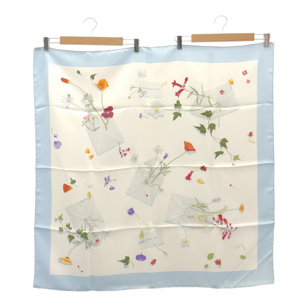 HERMES エルメス カレ90 花の手紙 Des fleurs pour le dire シルク100％ ブルー系 スカーフ 箱有 25k801-8
