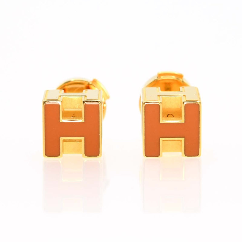 HERMES エルメス ピアス カージュドアッシュ Hキューブ オレンジ/ゴールドカラー アクセサリー レディース 5.8g ok1050