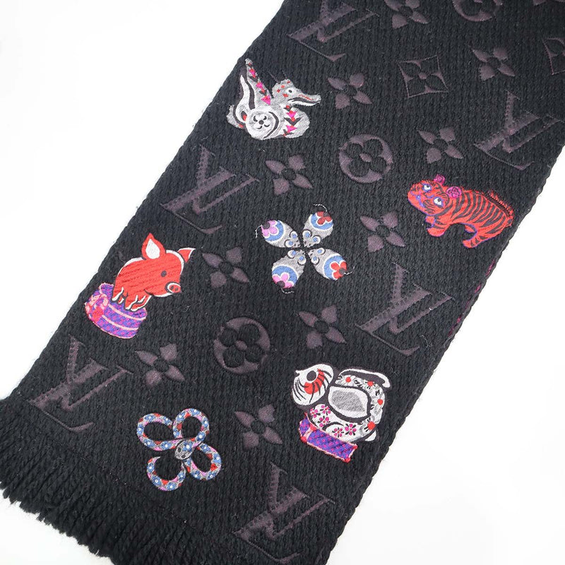 LOUIS VUITTON ルイヴィトン M71578 エシャルプ・ロゴマニア スーパーステイション 干支 マフラー ブラック M4456