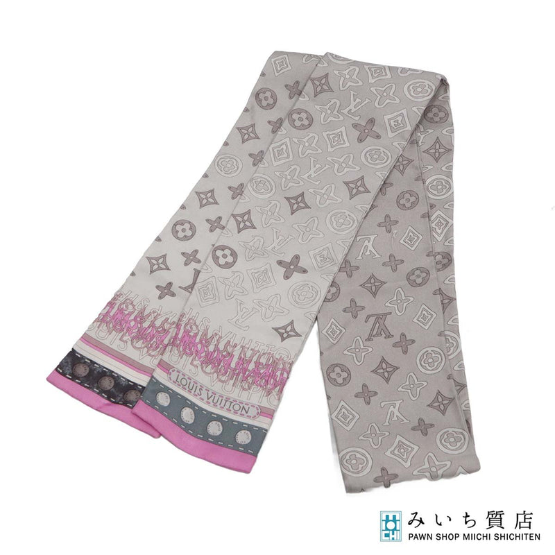 LOUIS VUITTON ルイヴィトン LV バンドー M75044 モノグラム マップ スカーフ ライトグレー ピンク 服飾小物 25k1037-6