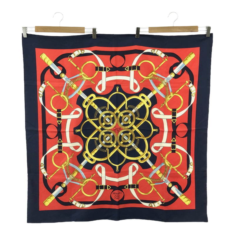HERMES エルメス カレ90 スカーフ Eperon d'or 黄金の拍車 レッド ネイビー シルク100％ eco1459