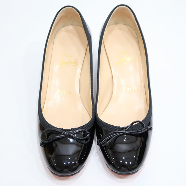 Christian Louboutin クリスチャン ルブタン リボン ヒール パンプス 1110338 37サイズ ブラック レディース 箱・保管袋有 ko62