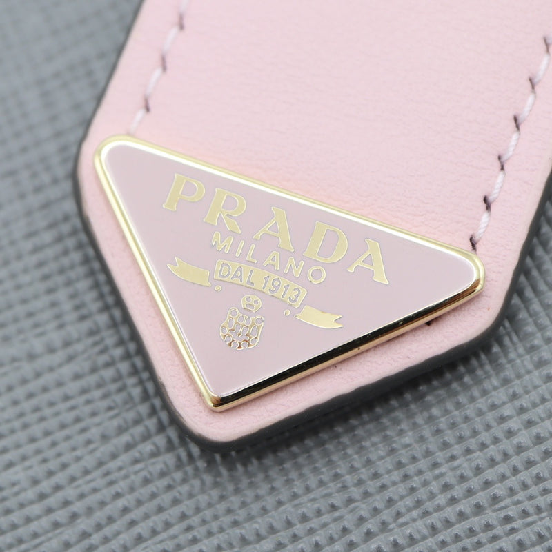 未使用 PRADA プラダ 二つ折り財布 SAFFAIANO TAB サフィアーノ レザー 1ML018 ウォレット グレー×ピンク 箱有 M4178