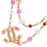 CHANEL シャネル ネックレス A24 ココマーク フェイクパール カラーストーン ピンク系 アクセサリー 箱有 H19938