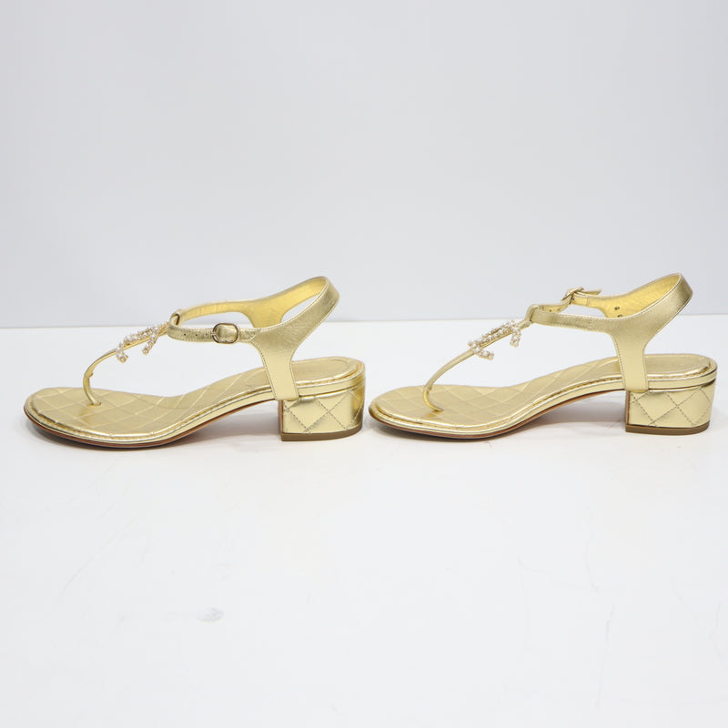 CHANEL シャネル 20A G36402 サンダル ココマーク マトラッセ ゴールドカラー 38 レディース 箱有 25k1074-2