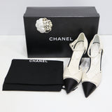 CHANEL シャネル ヒール パンプス G33888 37 23.5cm ホワイト ブラック レディース 箱有 H4044