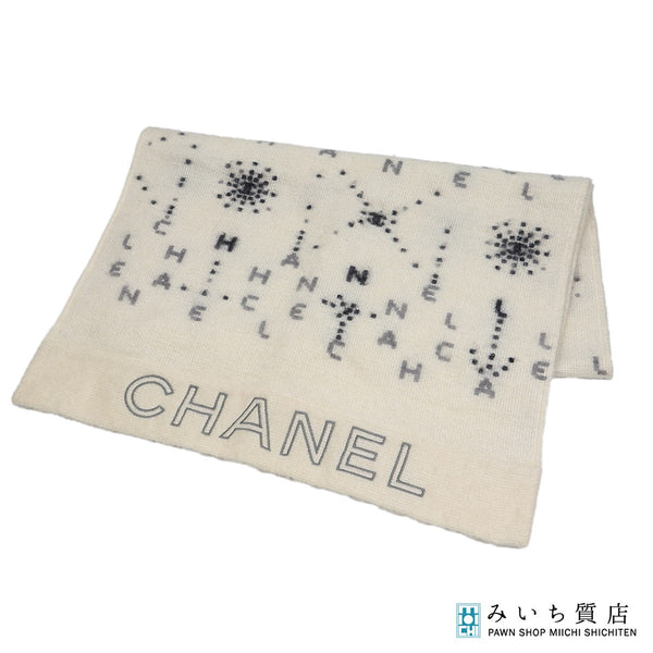 CHANEL シャネル モヘア ストール ロゴ マフラー ホワイト系 服飾小物 k1303
