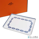 HERMES エルメス シェーヌダンクル プレート お皿 12cm×16cm ホワイト×ブルー 箱 26k927-1