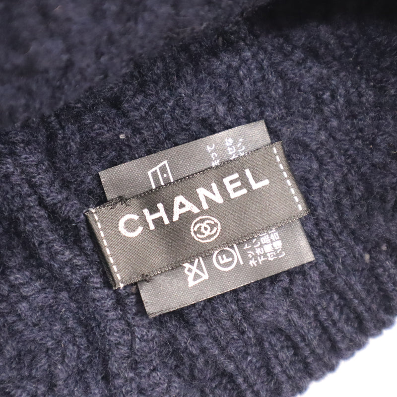 CHANEL シャネル ニットキャップ ココマーク 帽子 ネイビー カシミヤ100% レディース 箱有 H19255