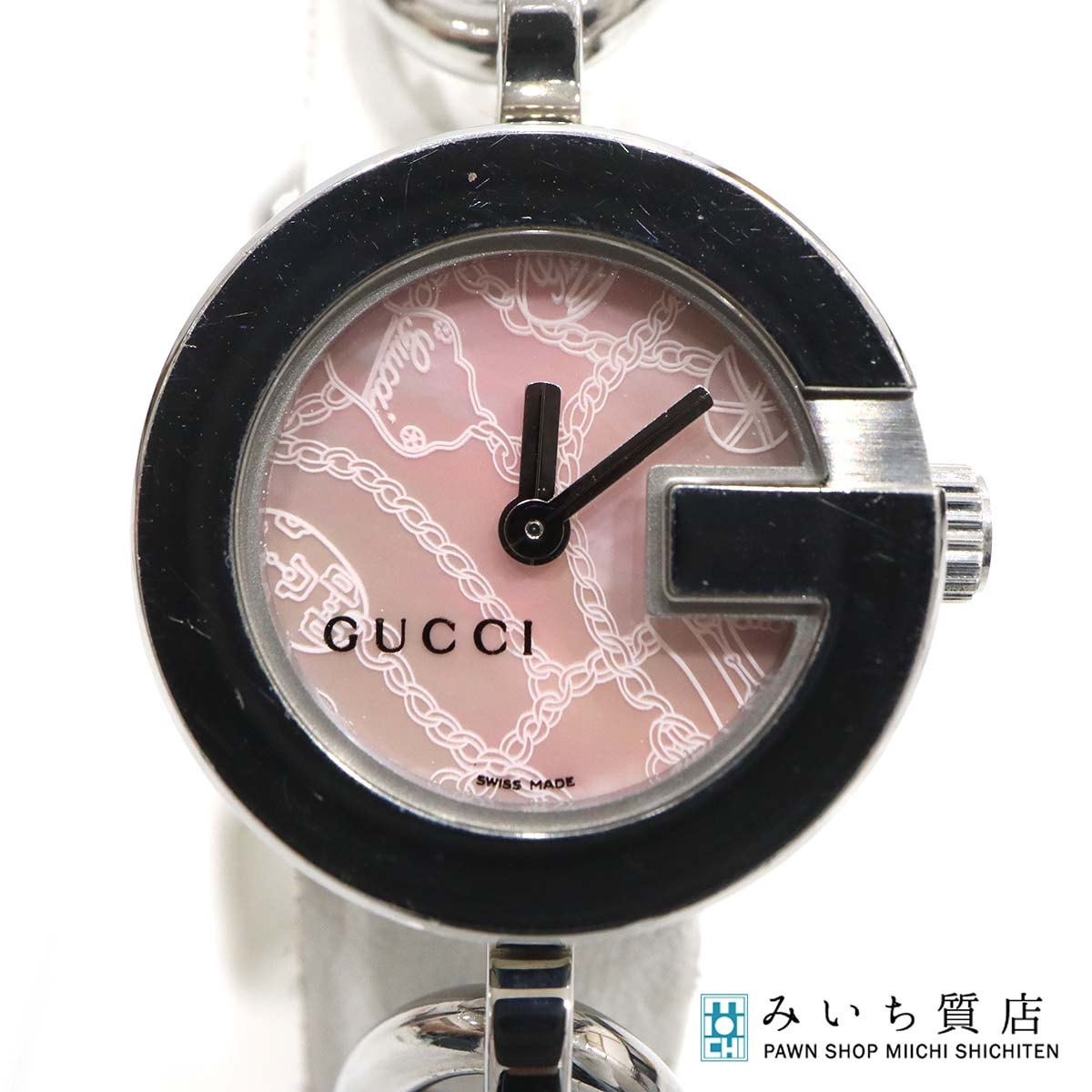 稼働 腕時計 GUCCI グッチ ブレスウォッチ Gチャーム 107 ピンクシェル