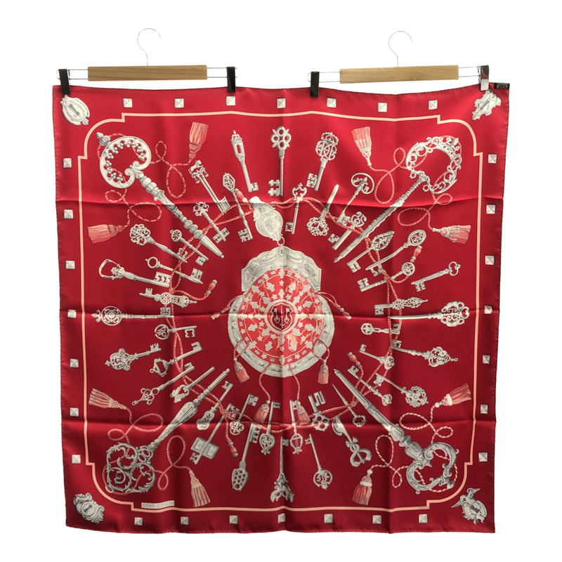 HERMES エルメス カレ90 スカーフ LES CLES 鍵柄 シルク100% レッド色 箱有 H17445