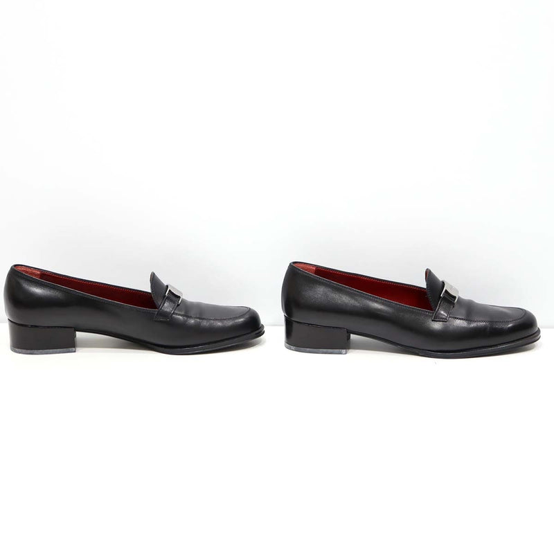 SalvatoreFerragamo フェラガモ レザー ロゴプレート SPORT ローファー 靴 7 1/2 25cm ブラック 箱有 yo372