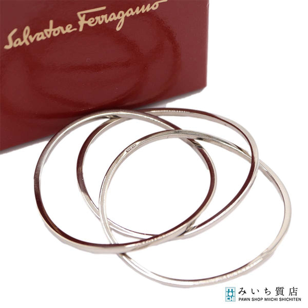 Salvatore Ferragamo サルヴァトーレフェラガモ 3連 バングル ブレスレット シルバーカラー アクセサリー レディース 箱有 ok1290