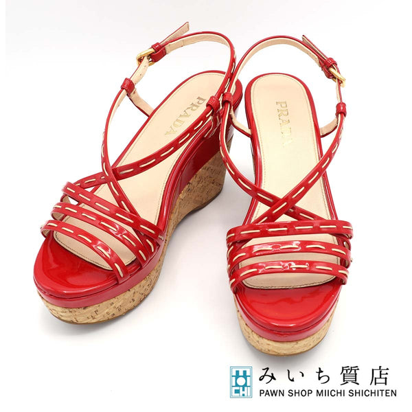 PRADA プラダ 靴 サンダル レッド 36 サイズ 23cm ウェッジソール レディース 箱有 H19451