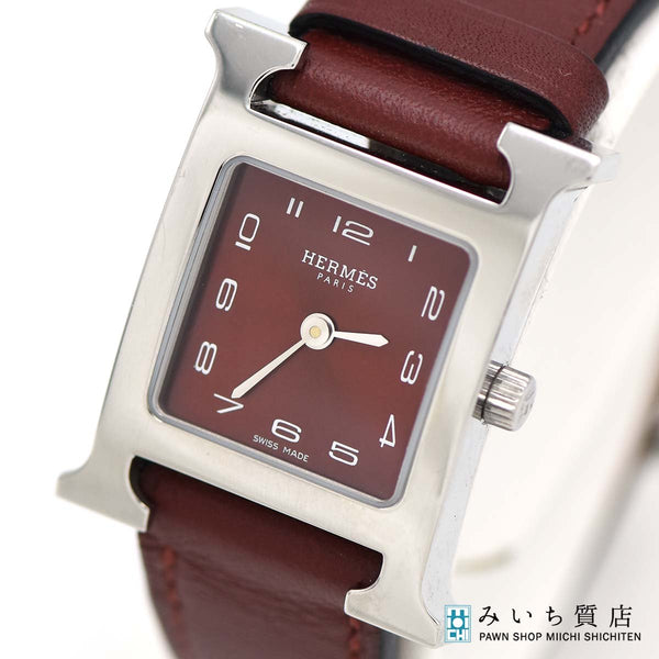 稼働 腕時計 HERMES エルメス 腕時計 Hウォッチ HH1.210 3296264 クォーツ QZ レッド系文字盤 H13462
