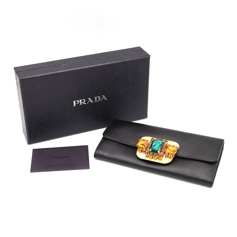 PRADA プラダ 長財布 1M1219 ビジュー ウォレット 黒 ブラック レディース 箱あり ok1180