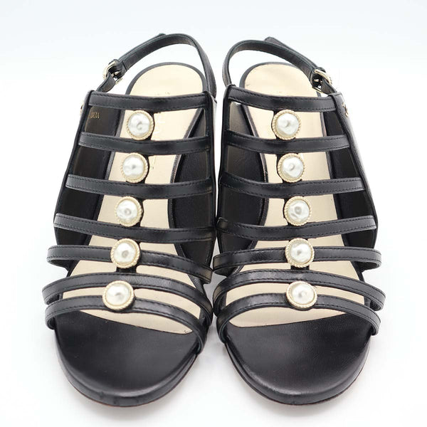 CHANEL シャネル ヒール サンダル ココマーク パール サイズ35 1/2 C 約22.5cm 靴 ブラック 袋有 k1243