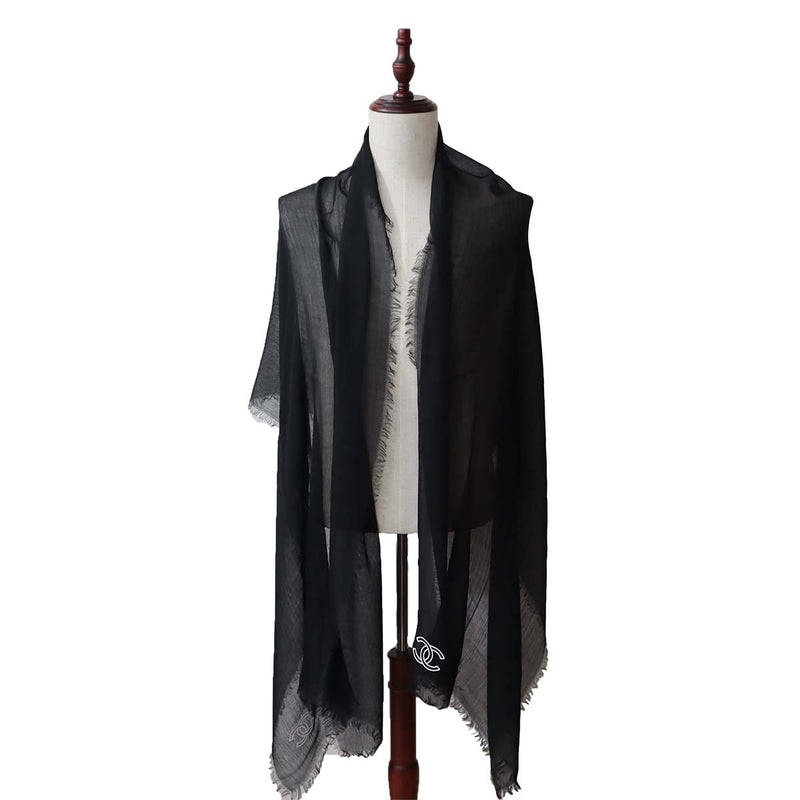 CHANEL シャネル ストール 黒 CC ココマーク カシミヤ 100％ 薄手 ショール 服飾小物 H20760