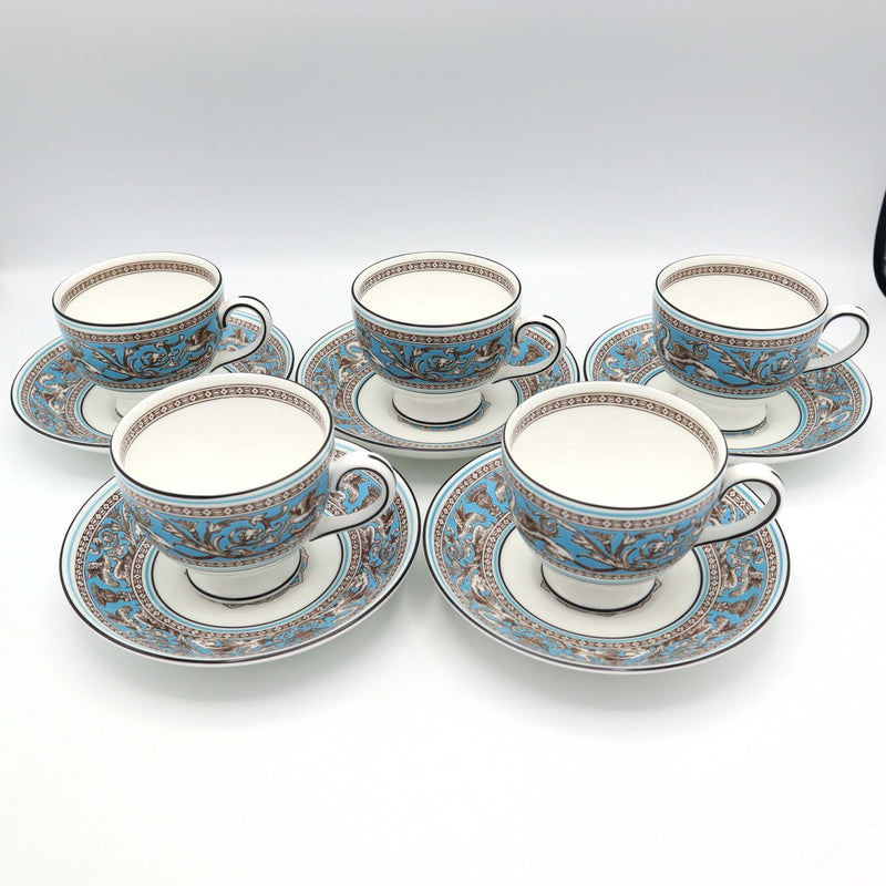 WEDGWOOD ウェッジウッド カップ&ソーサー 5客セット フロレンティーン ターコイズカラー 食器 洋食器 H18976