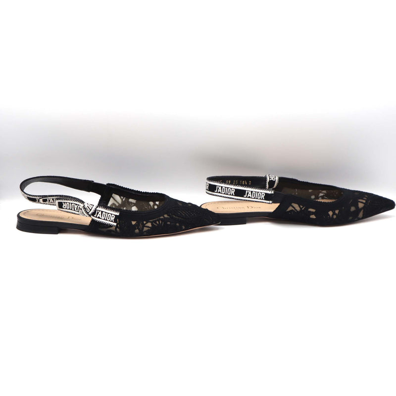 Christian Dior ディオール サンダル J'A DIOR スリングバックフラット 38 1/2 ブラック レース パンプス H15994