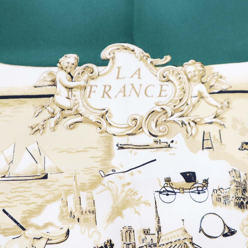 HERMES エルメス スカーフ カレ70 LA FRANCE シルク100％ グリーン H18947-4