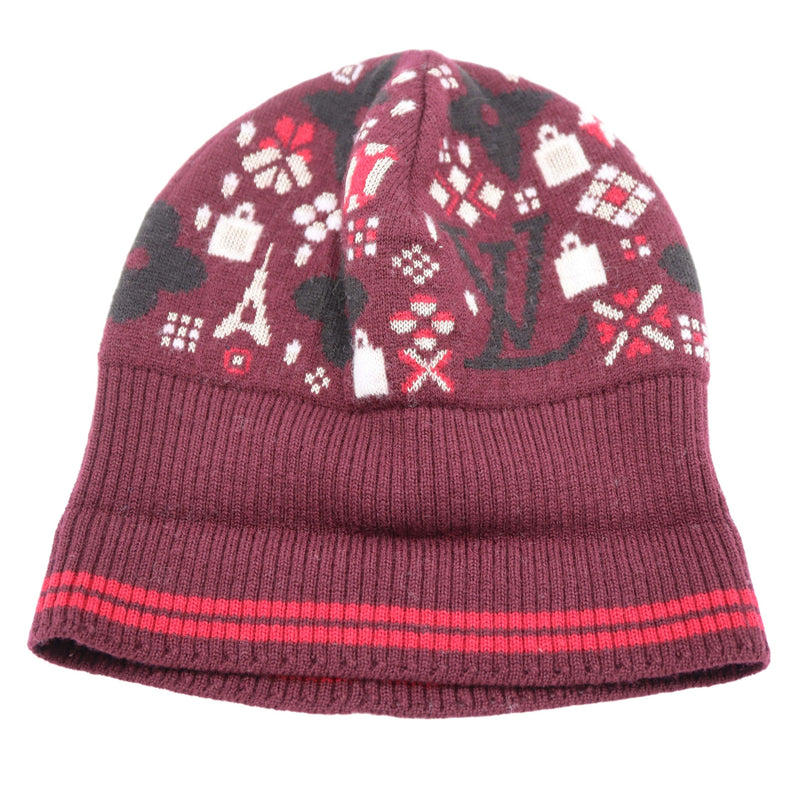 LOUIS VUITTON ルイヴィトン LV ボネ・グランフロア ニット帽 ウール91％ レーヨン9％ 帽子 ボルドー系 H.102