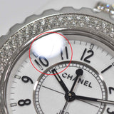稼働 腕時計 CHANEL シャネル J12 白セラミック ベゼルダイヤ ベルトダイヤ QZ 白色文字盤 2025.11電池交換 H20268