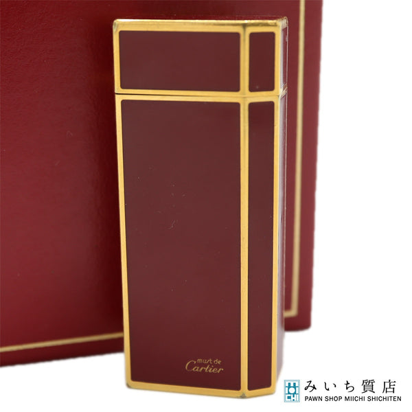 Cartier カルティエ  must de Cartier ガスライター 喫煙具 ヴィンテージ 着火未確認 ボルドー 箱・石あり M4306