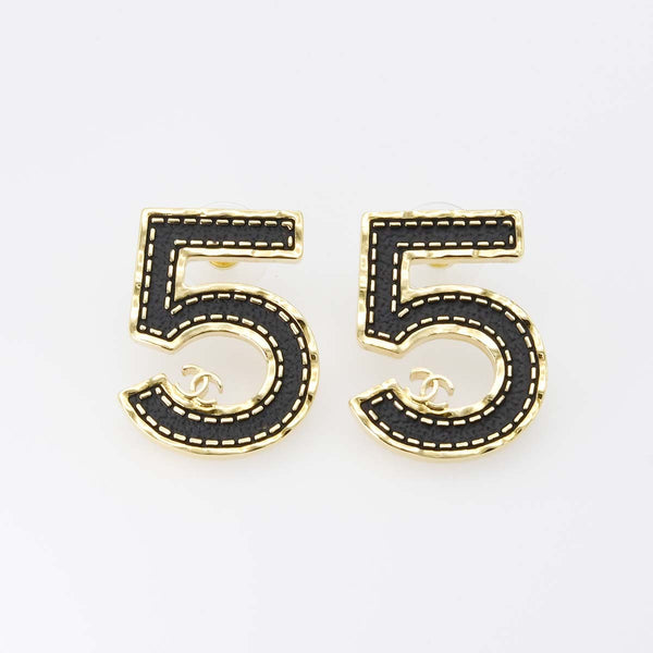 CHANEL シャネル ピアス No.5 ナンバーファイブ B23S ココマーク 黒/ゴールドカラー 箱あり 25k628-1