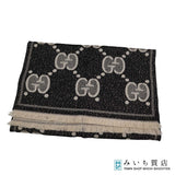 GUCCI グッチ マフラー 598993 3GC15 GGウール ラメ ジャカード ブラック×ベージュ タグ外れ H22697