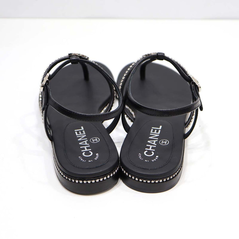 未使用品 CHANEL シャネル ココマーク ラインストーン サンダル G39932 サイズ38 25cm レディース 23k418-9