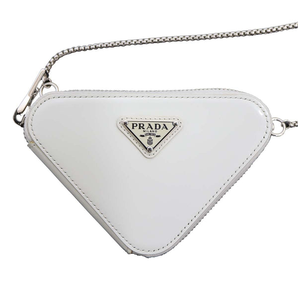 PRADA プラダ トライアングル チェーン ポーチ ミニポーチ ショルダー 1NR005 白 ホワイト コインケース 箱保ストラップ H20533