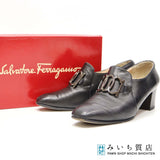 Salvatore Ferragamo フェラガモ パンプス ガンチーニ チャンキーヒール ブラック 7 1/2 D 24.5cm 靴 箱有 H12688-4